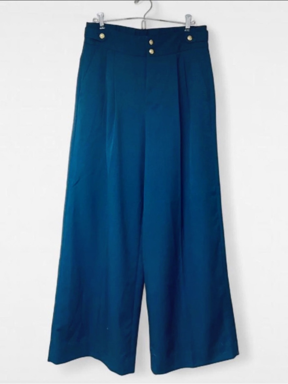 Banana Republic navy blue pleated high-waisted wide leg trousers size 8 like new